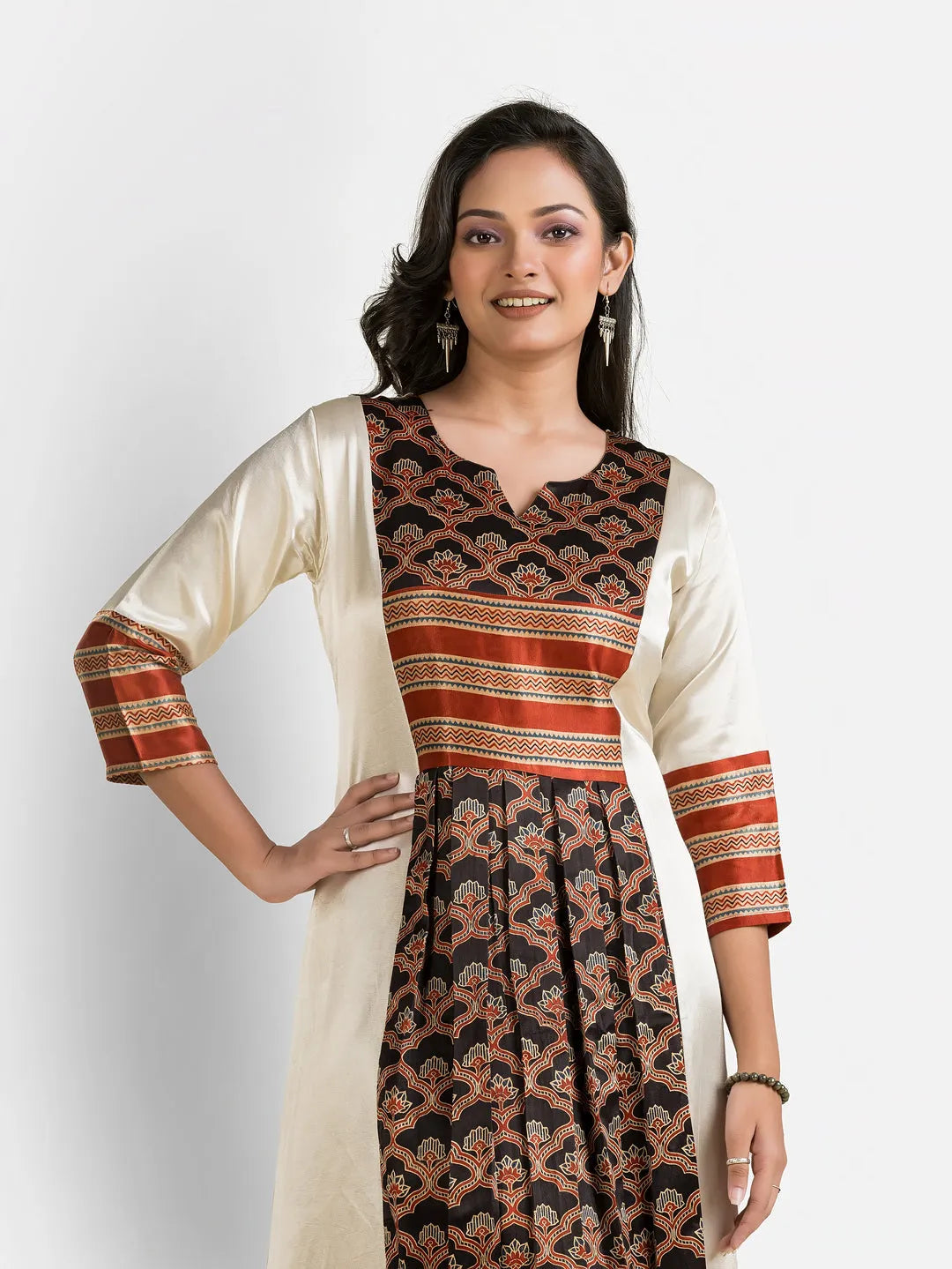 Women's White Mashru Silk Dress