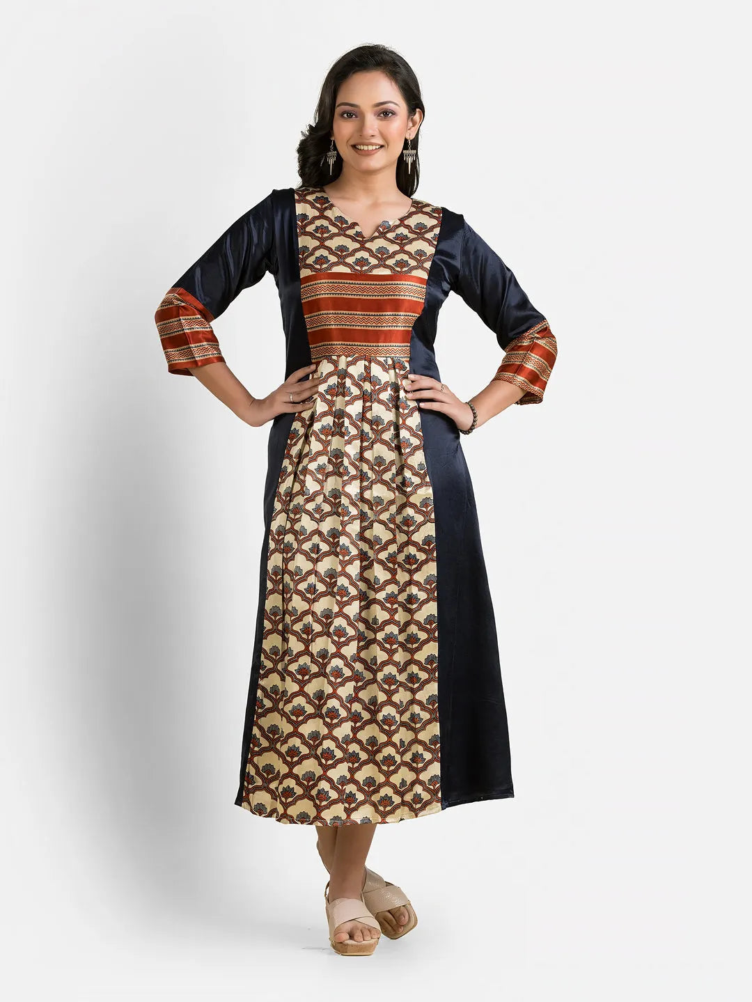 Women's Navy Mashru Silk Dress