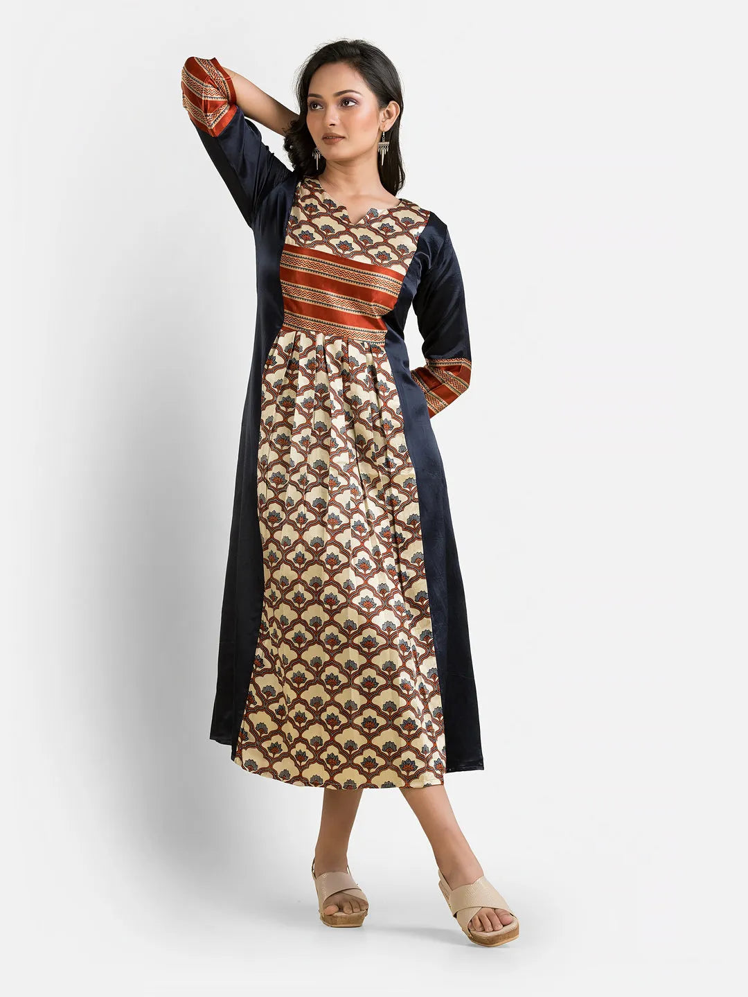 Women's Navy Mashru Silk Dress