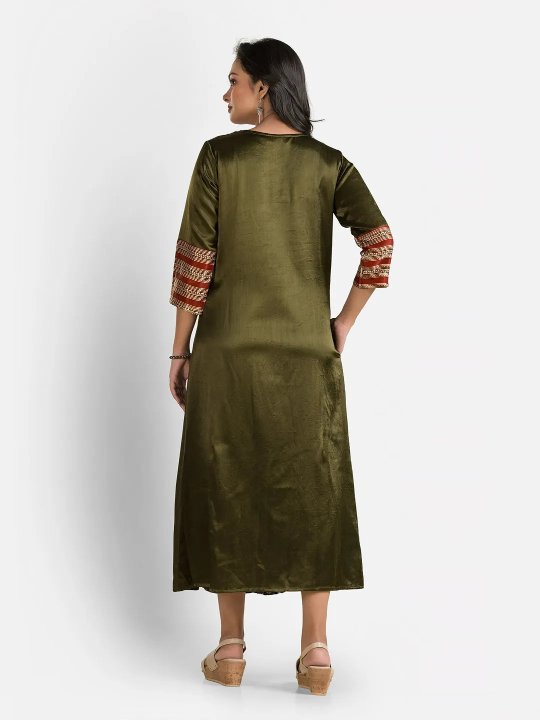 Women's Bottle Green Mashru Silk Dress