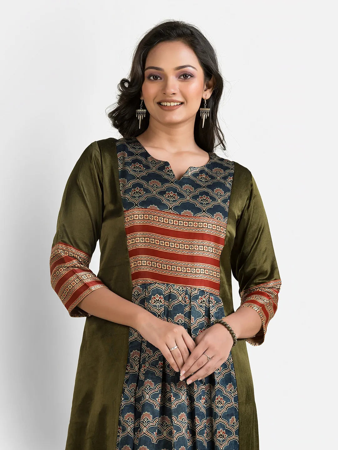 Women's Bottle Green Mashru Silk Dress