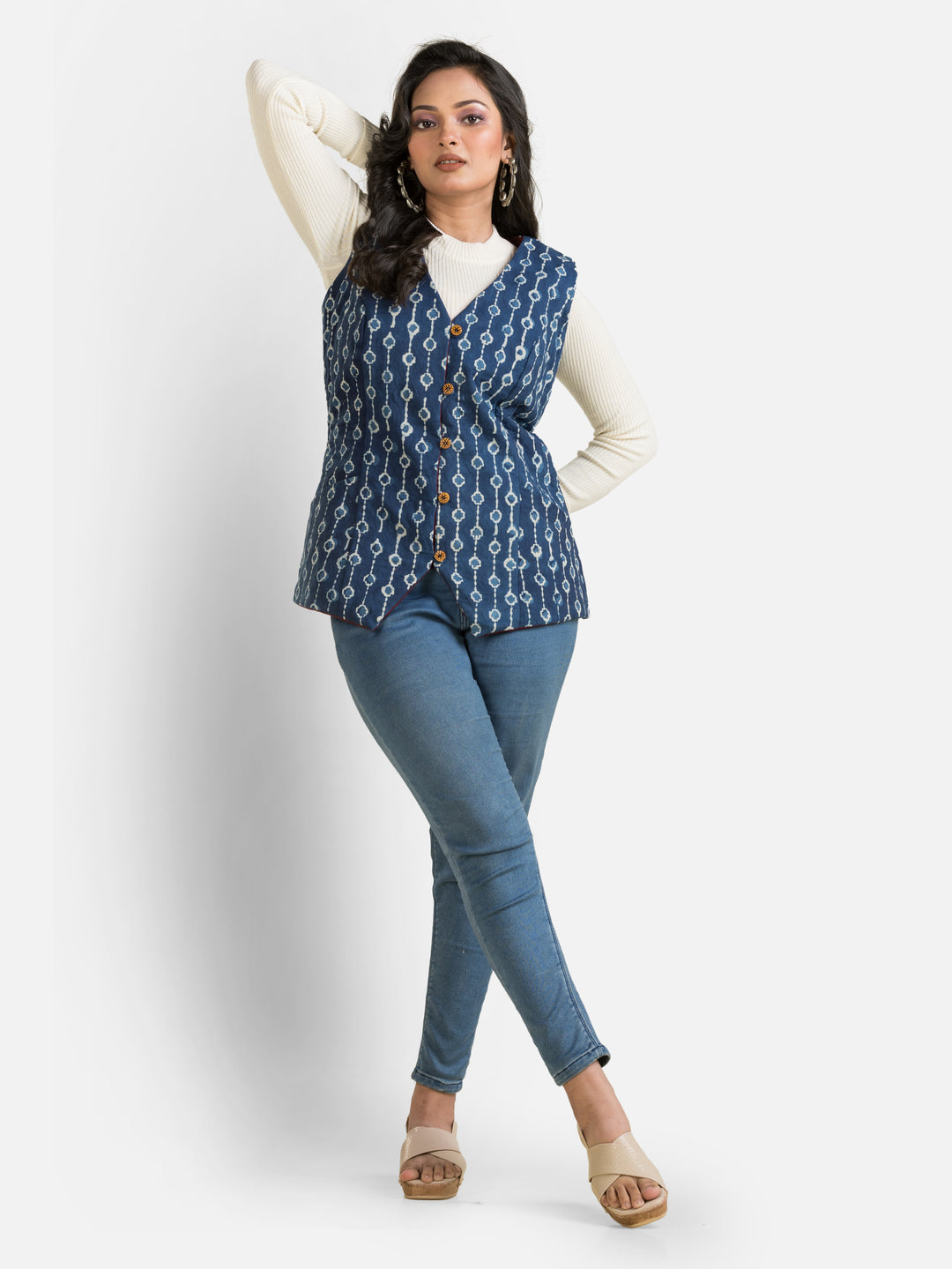 Women's Handblock Cotton Indigo Jacket