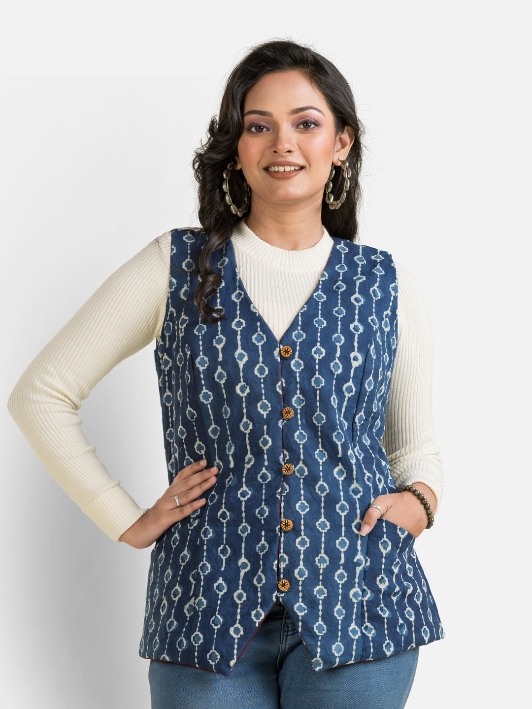 Women's Handblock Cotton Indigo Jacket
