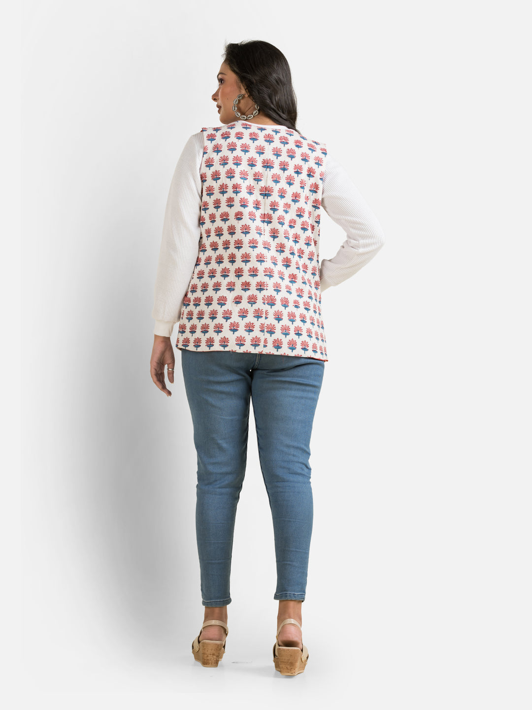 Women's Handblock Cotton White Jacket