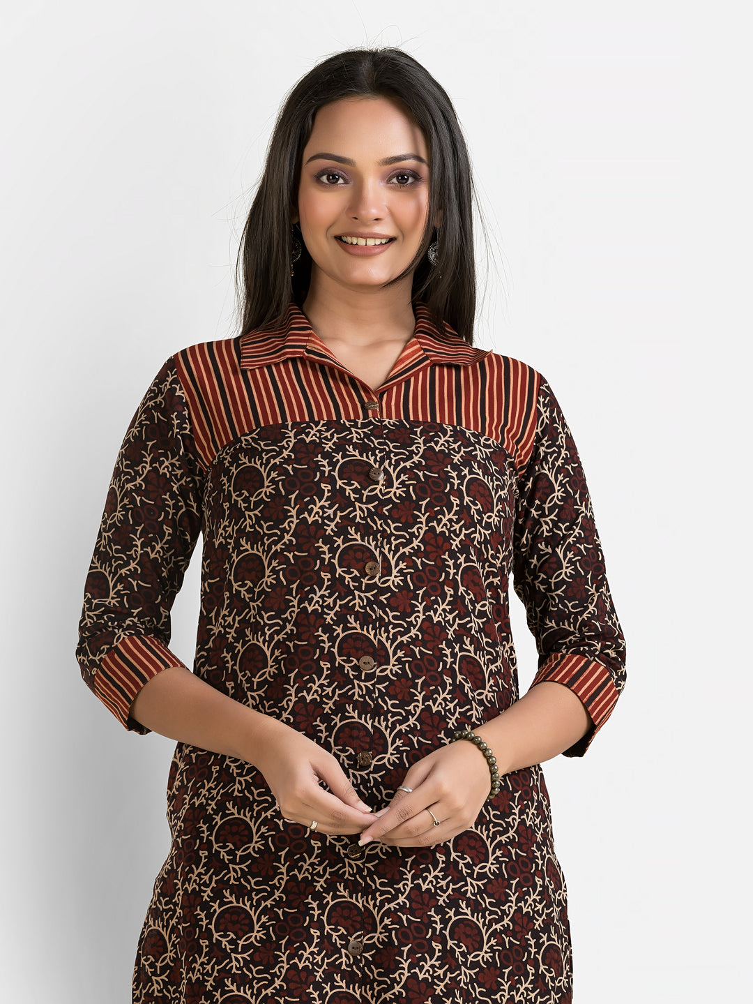 Women's Ajrakh Printed Black Collar Kurti