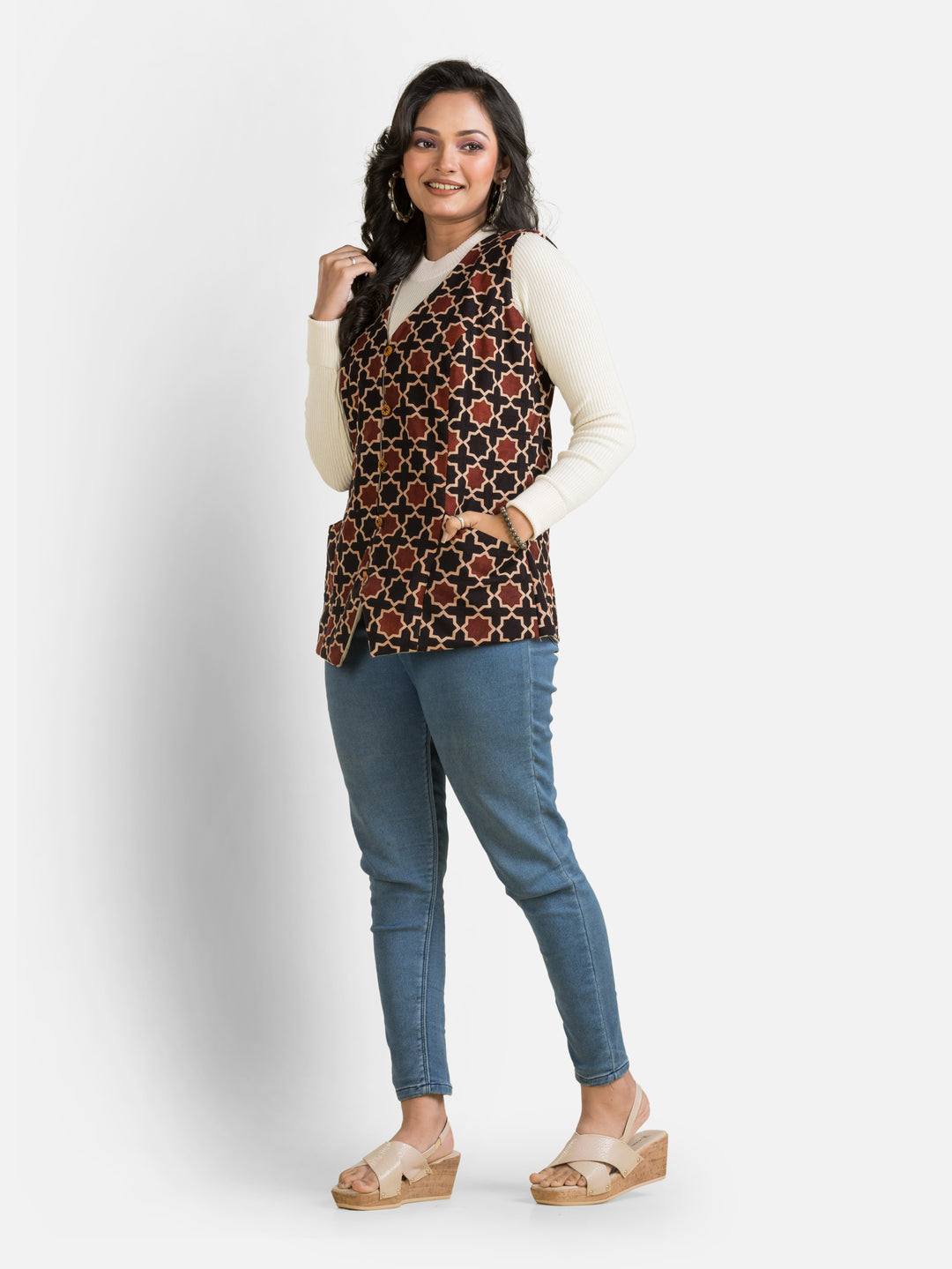 Women's Handblock Cotton Black Jacket