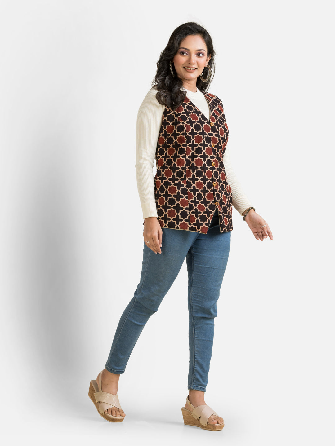 Women's Handblock Cotton Black Jacket