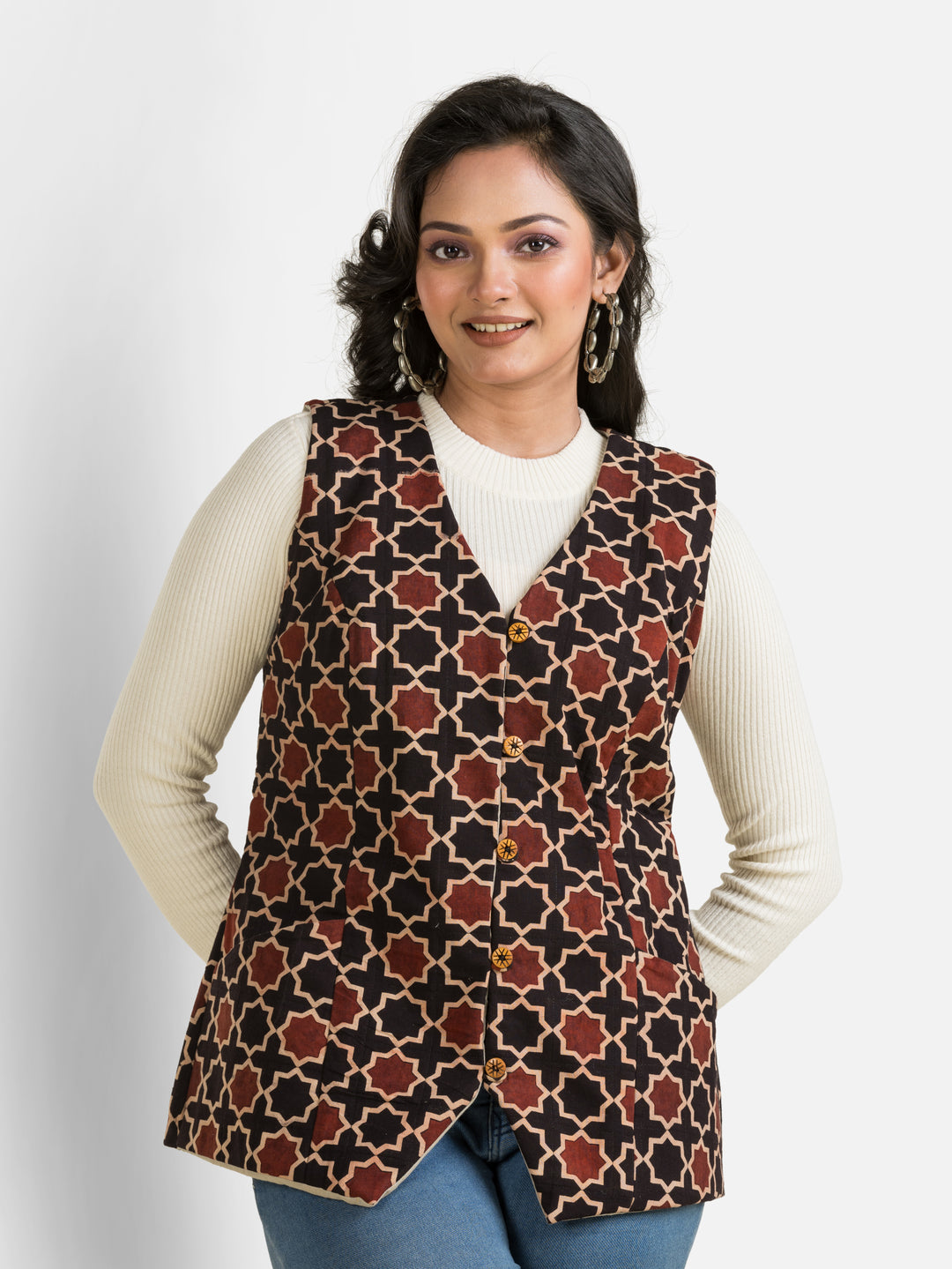 Women's Handblock Cotton Black Jacket