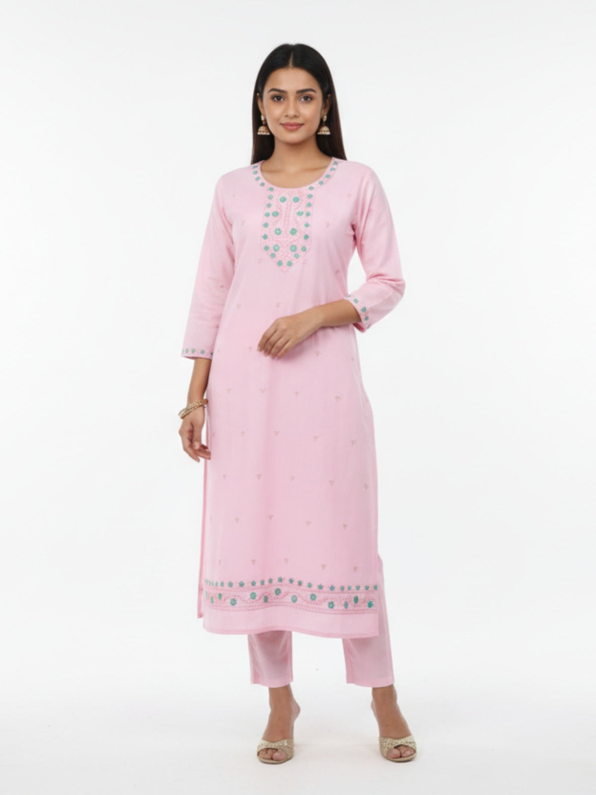 Women's Light Pink 3/4th Sleeves Kurti