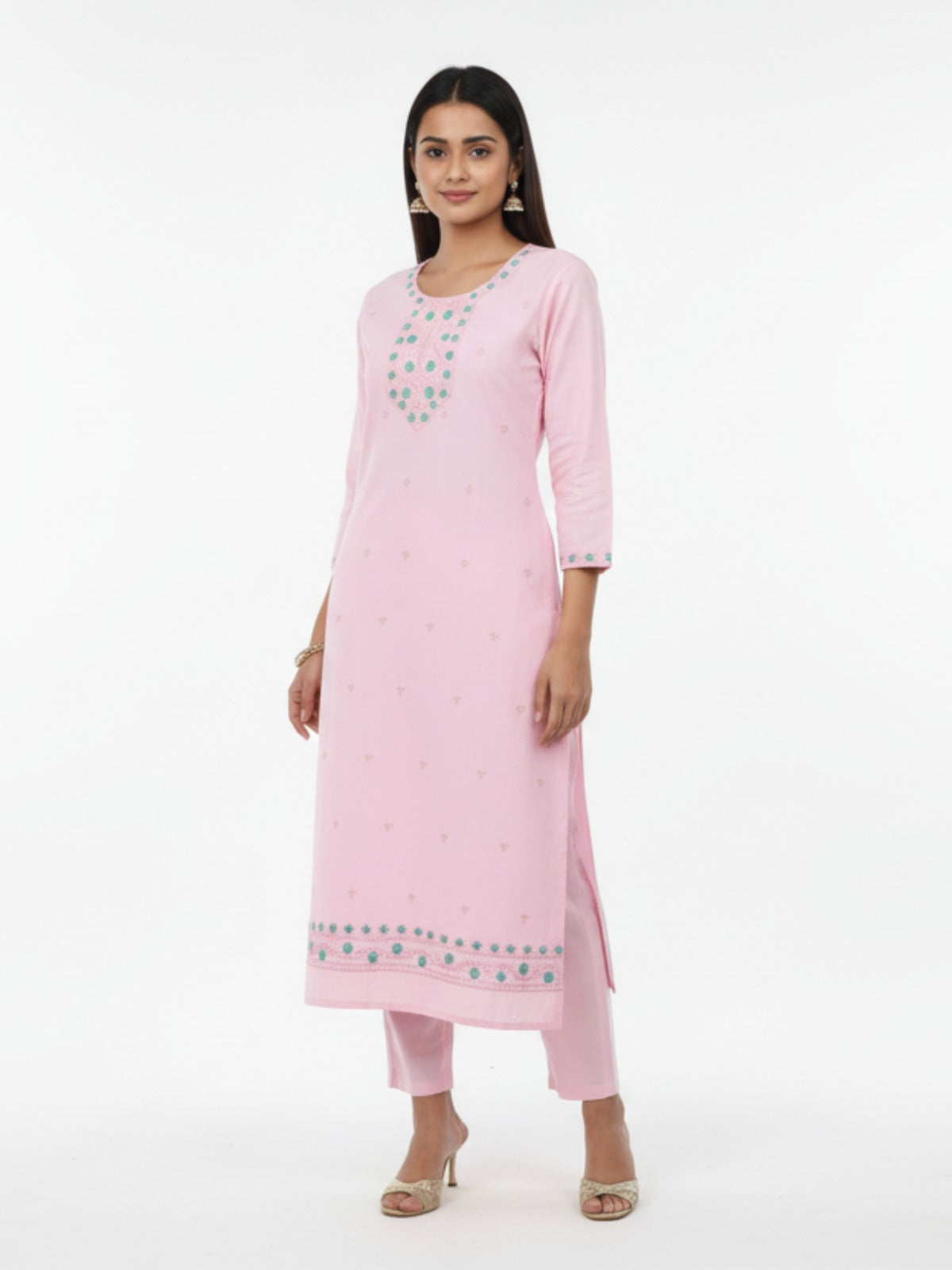 Women's Light Pink 3/4th Sleeves Kurti