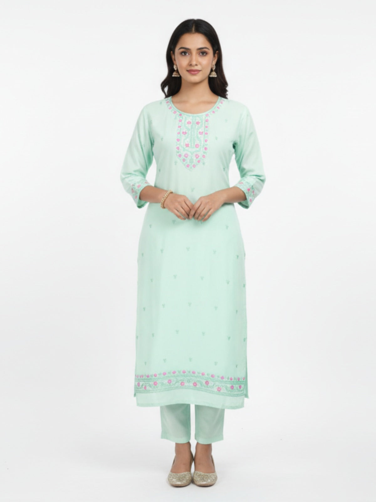 Women's Sea Green 3/4th Sleeves Kurti