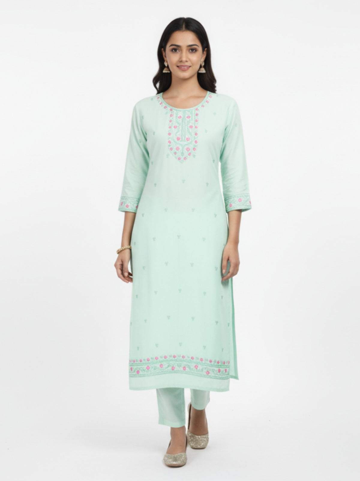 Women's Sea Green 3/4th Sleeves Kurti