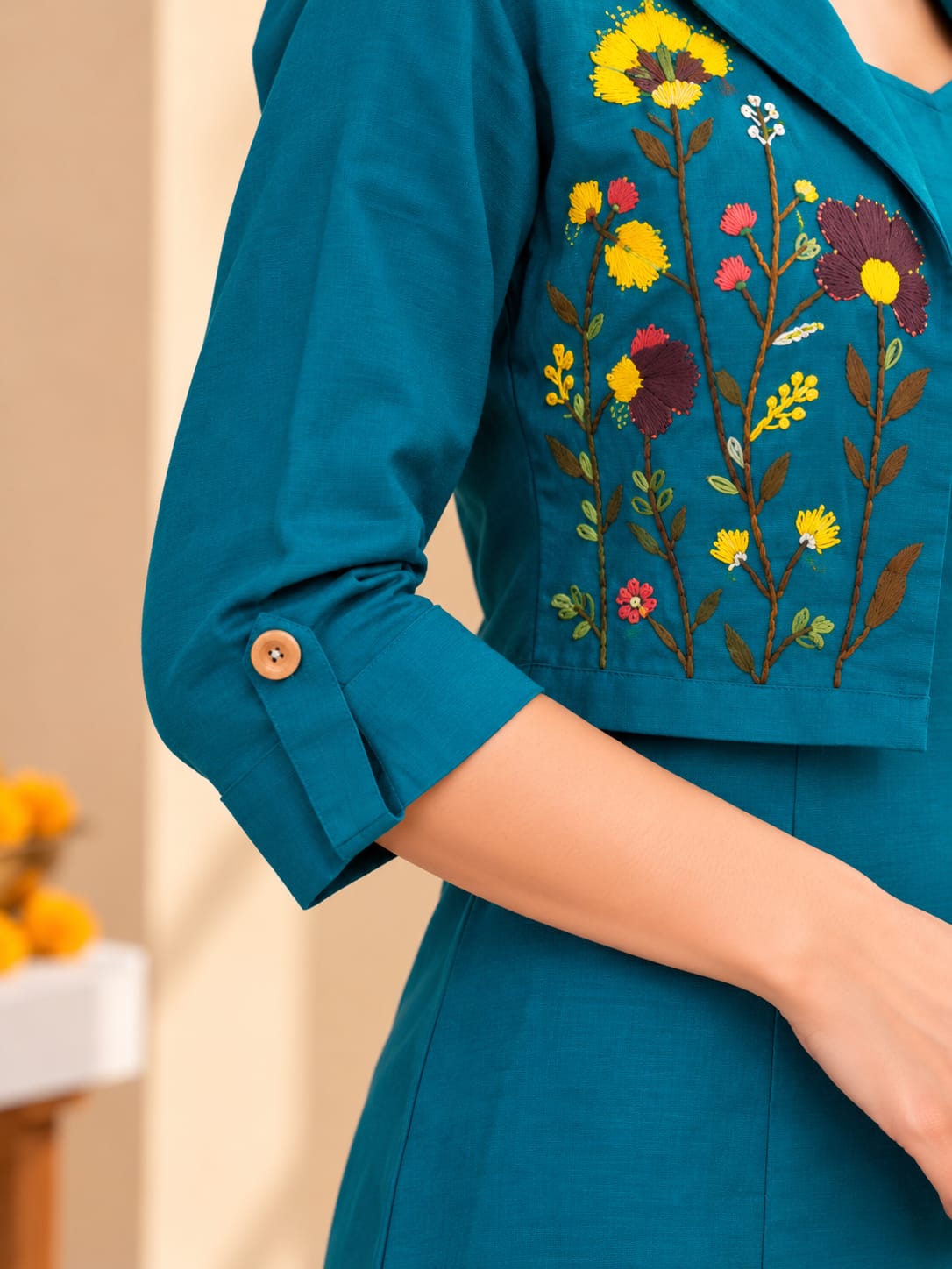 Women's blue dress with matching jacket from Crazy Needle Online, stylish and comfortable for casual or formal occasions.