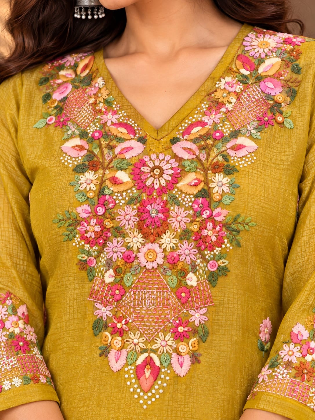 Women's Yellow Handwork Kurti