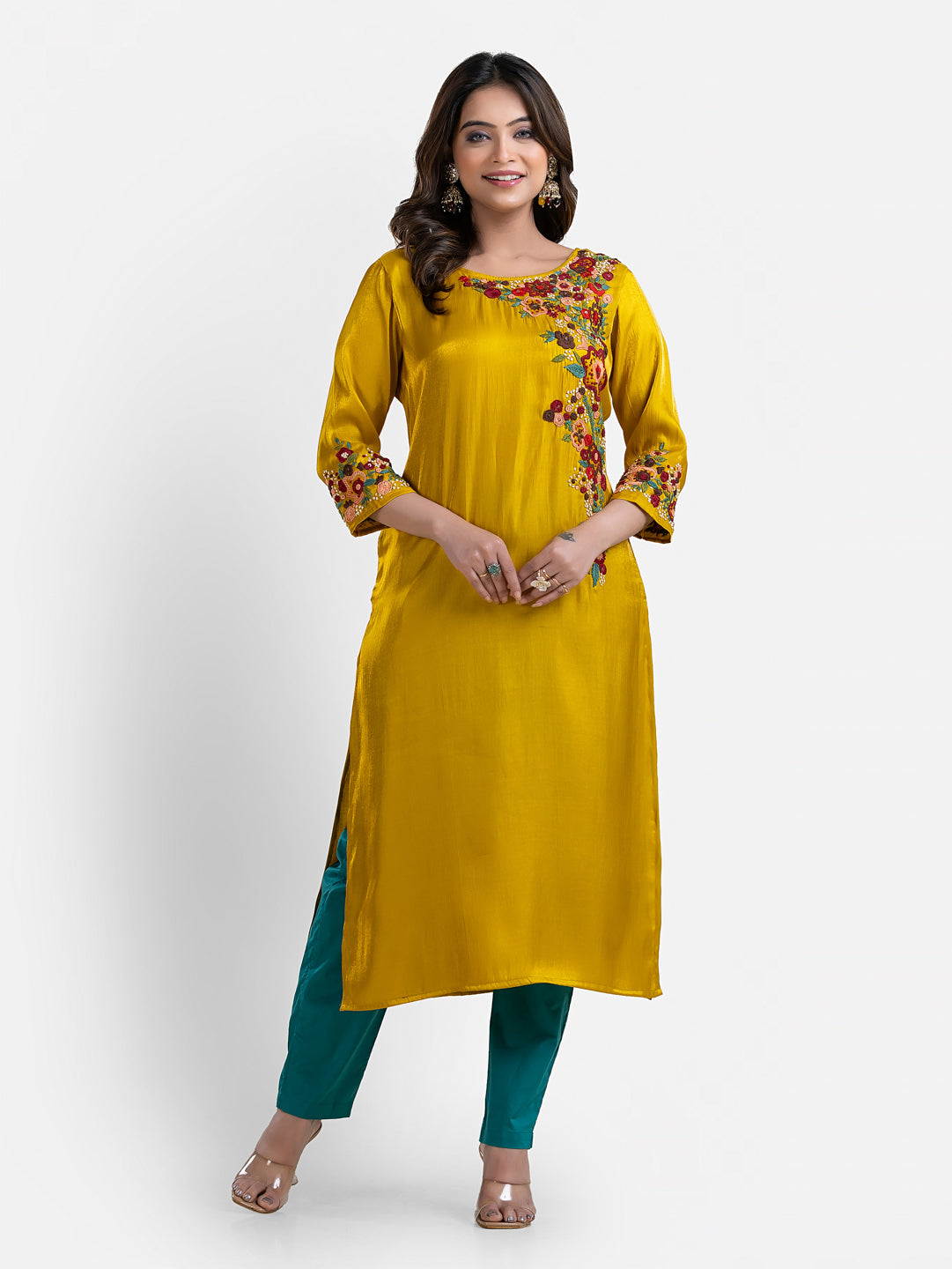 Women's Thread Work Yellow Kurti
