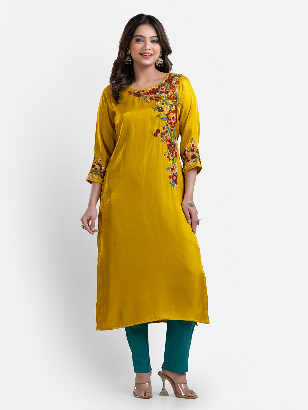 Women's Thread Work Yellow Kurti