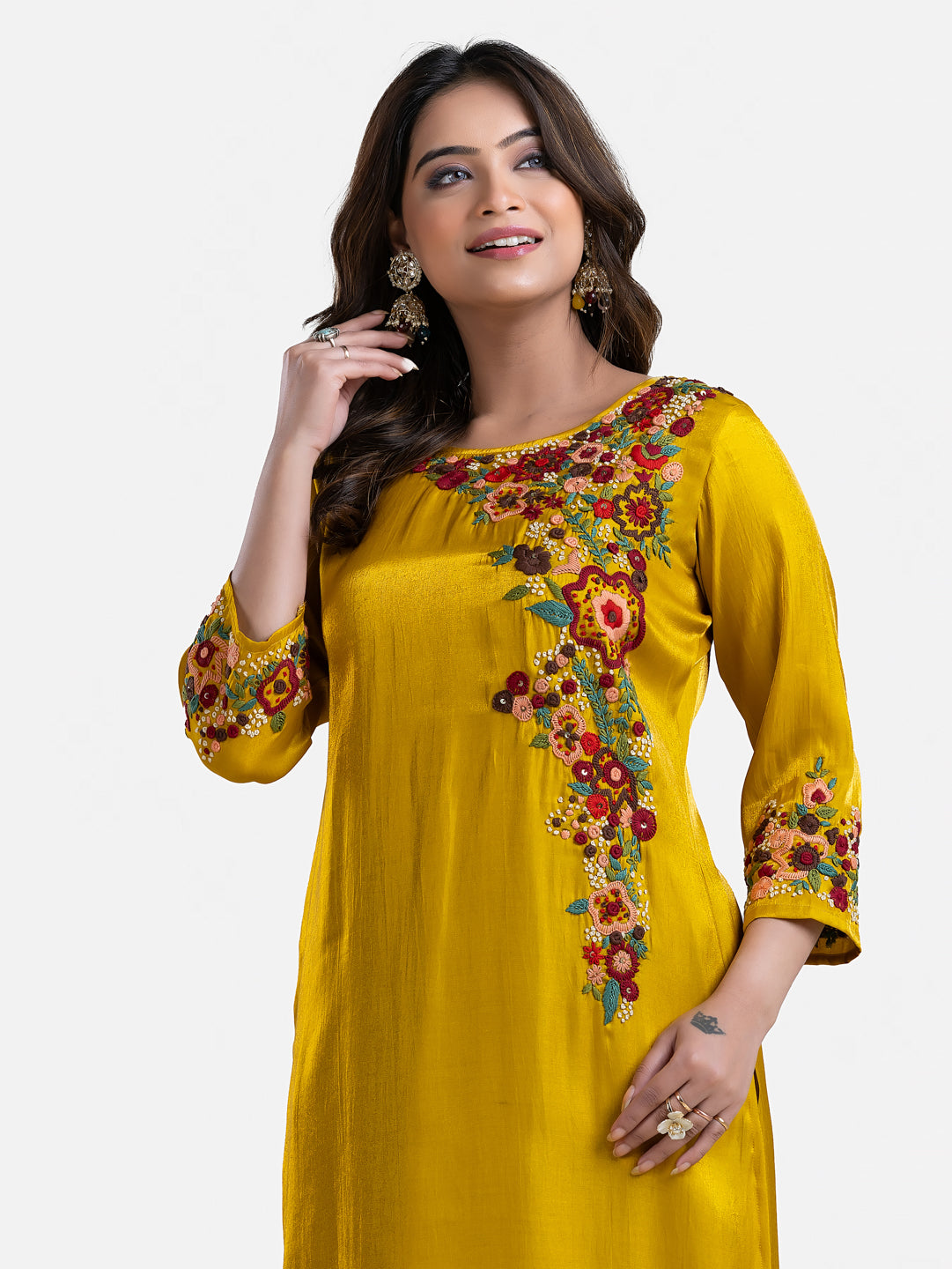 Women's Thread Work Yellow Kurti
