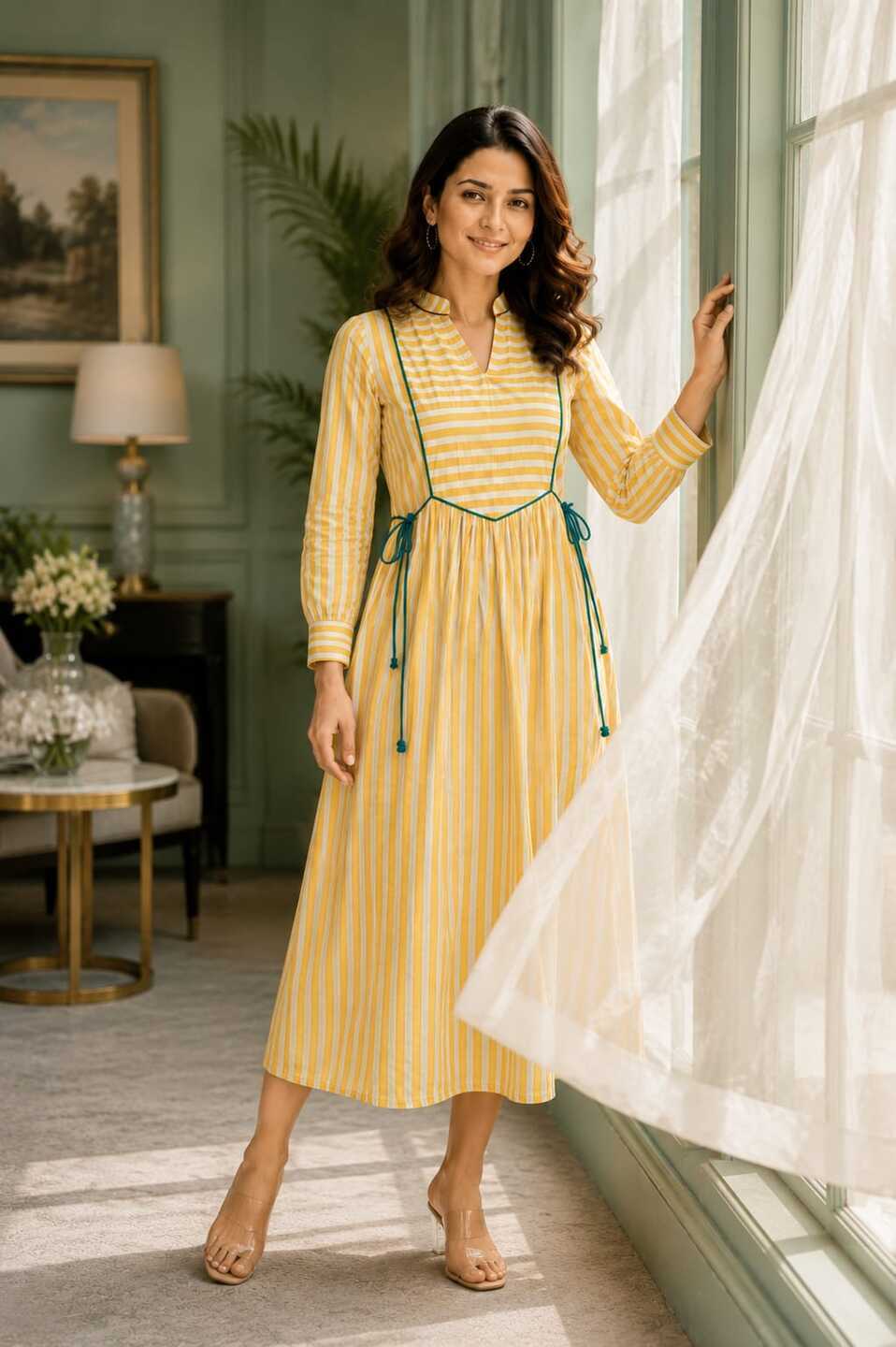 Women's Yellow 3/4th Sleeves dress