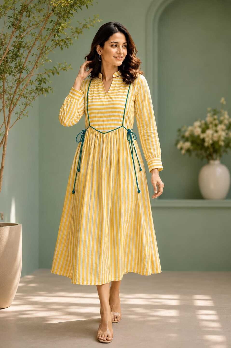 Women's Yellow 3/4th Sleeves dress