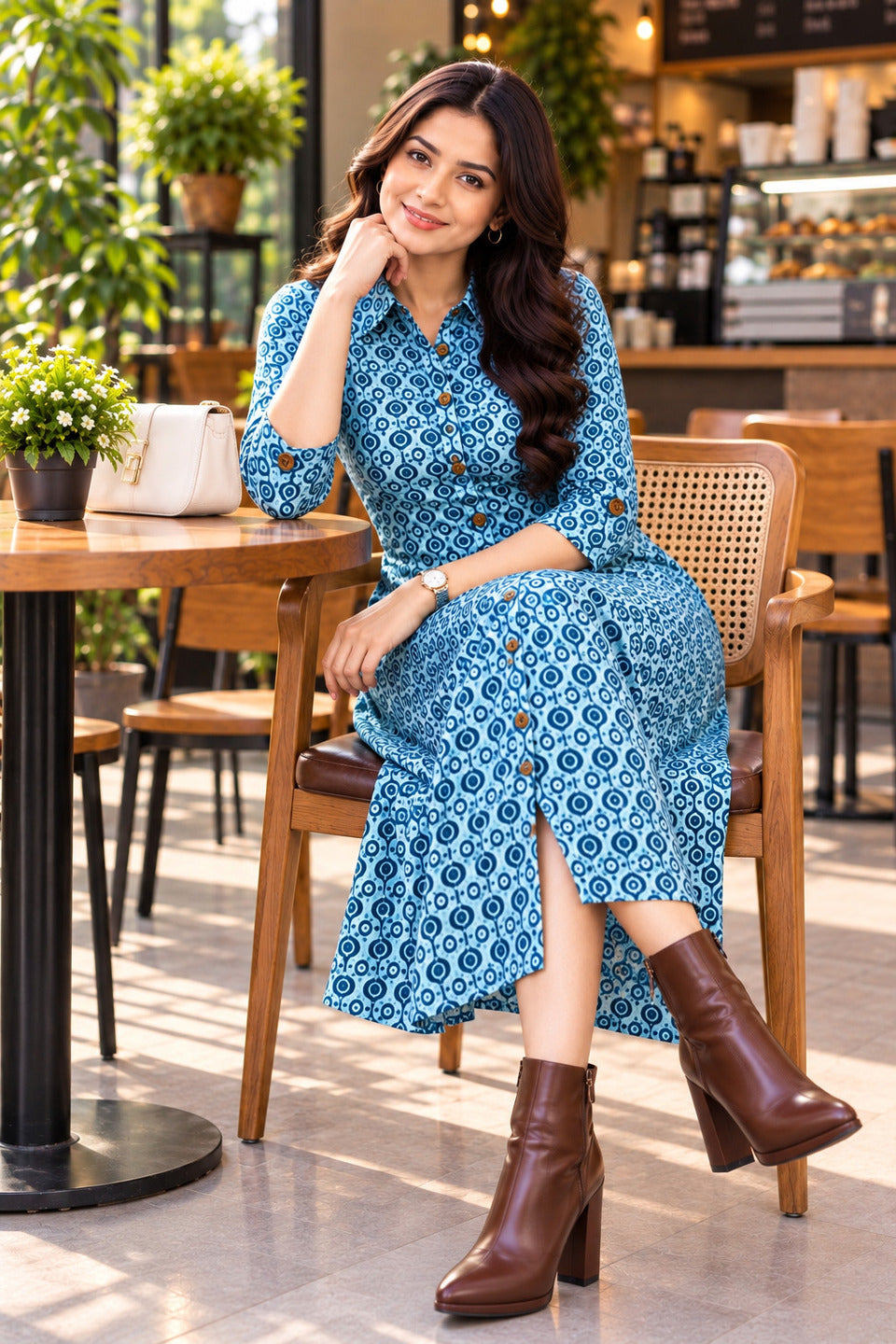Women's Blue Boyfriend Shirt