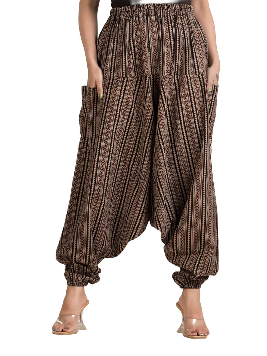 Women's Cotton Black Abstract Printed Harem Pant - Crazy Needle Online