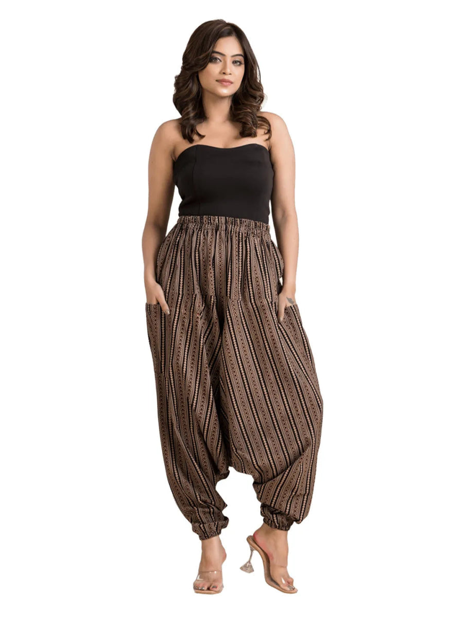 Women's Cotton Black Abstract Printed Harem Pant - Crazy Needle Online
