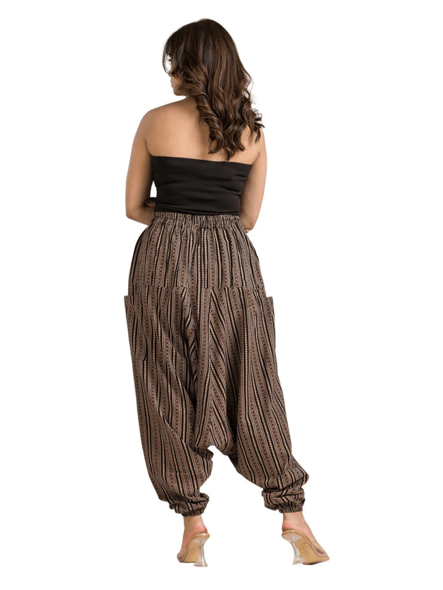 Women's Cotton Black Abstract Printed Harem Pant - Crazy Needle Online
