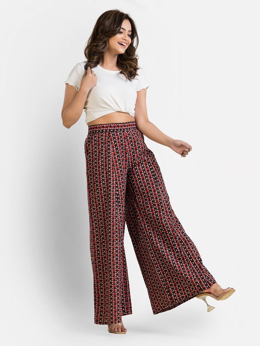Women's Cotton Maroon Ankle Length Palazzo - Crazy Needle Online