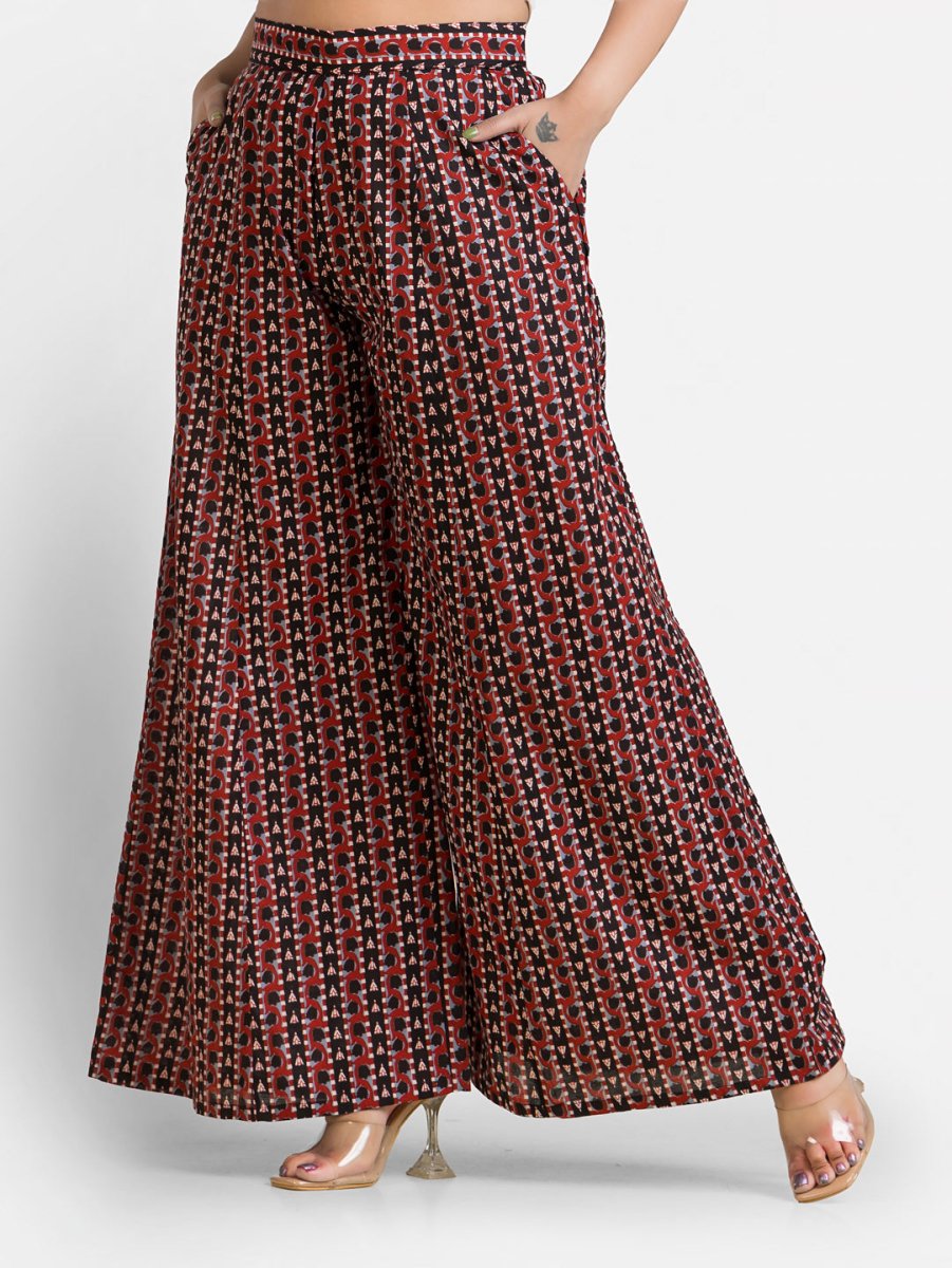 Women's Cotton Maroon Ankle Length Palazzo - Crazy Needle Online