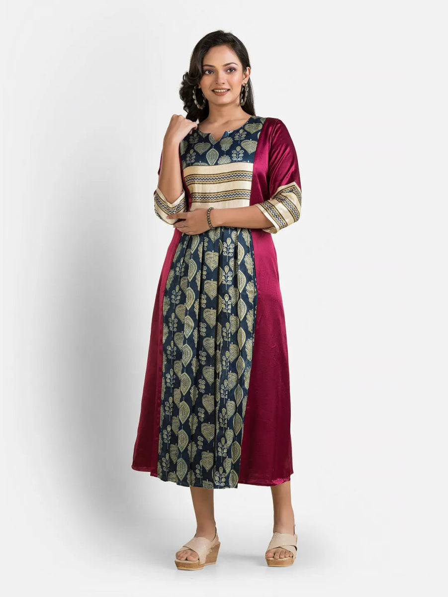 Women's Lavender Mashru Silk Dress - Crazy Needle Online