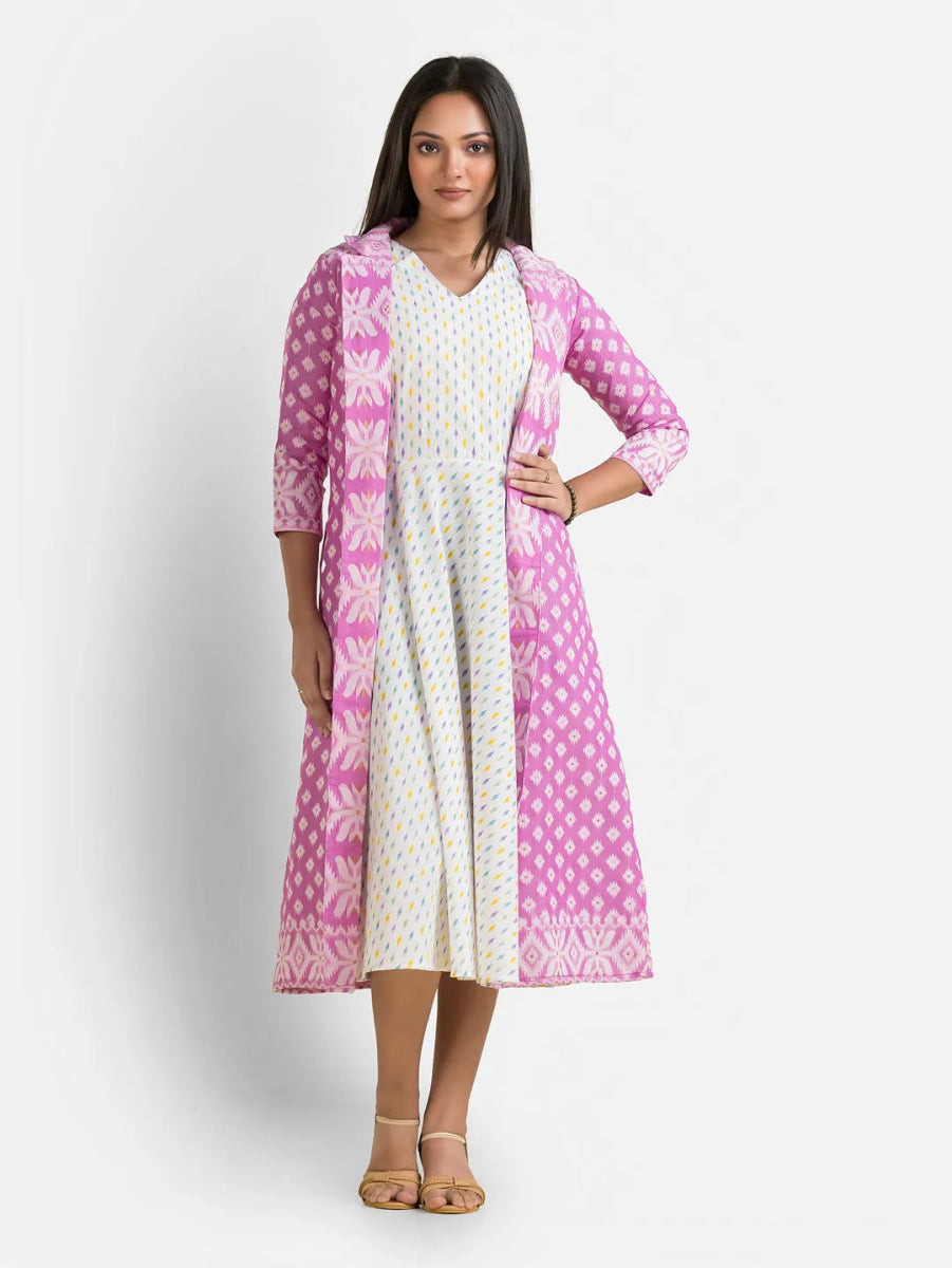 Women's White Dress With Lavender Jamdani Shrug - Crazy Needle Online