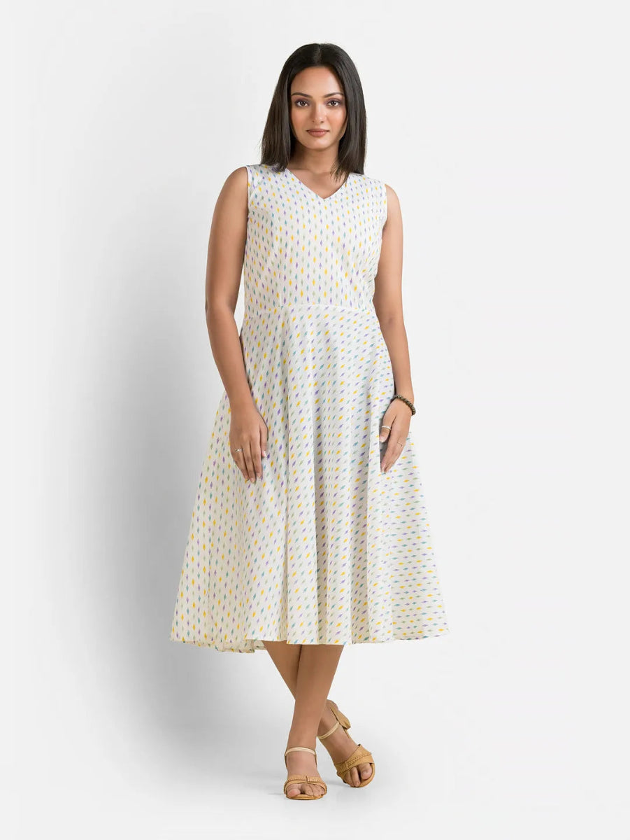 Women's White Dress With Lavender Jamdani Shrug - Crazy Needle Online