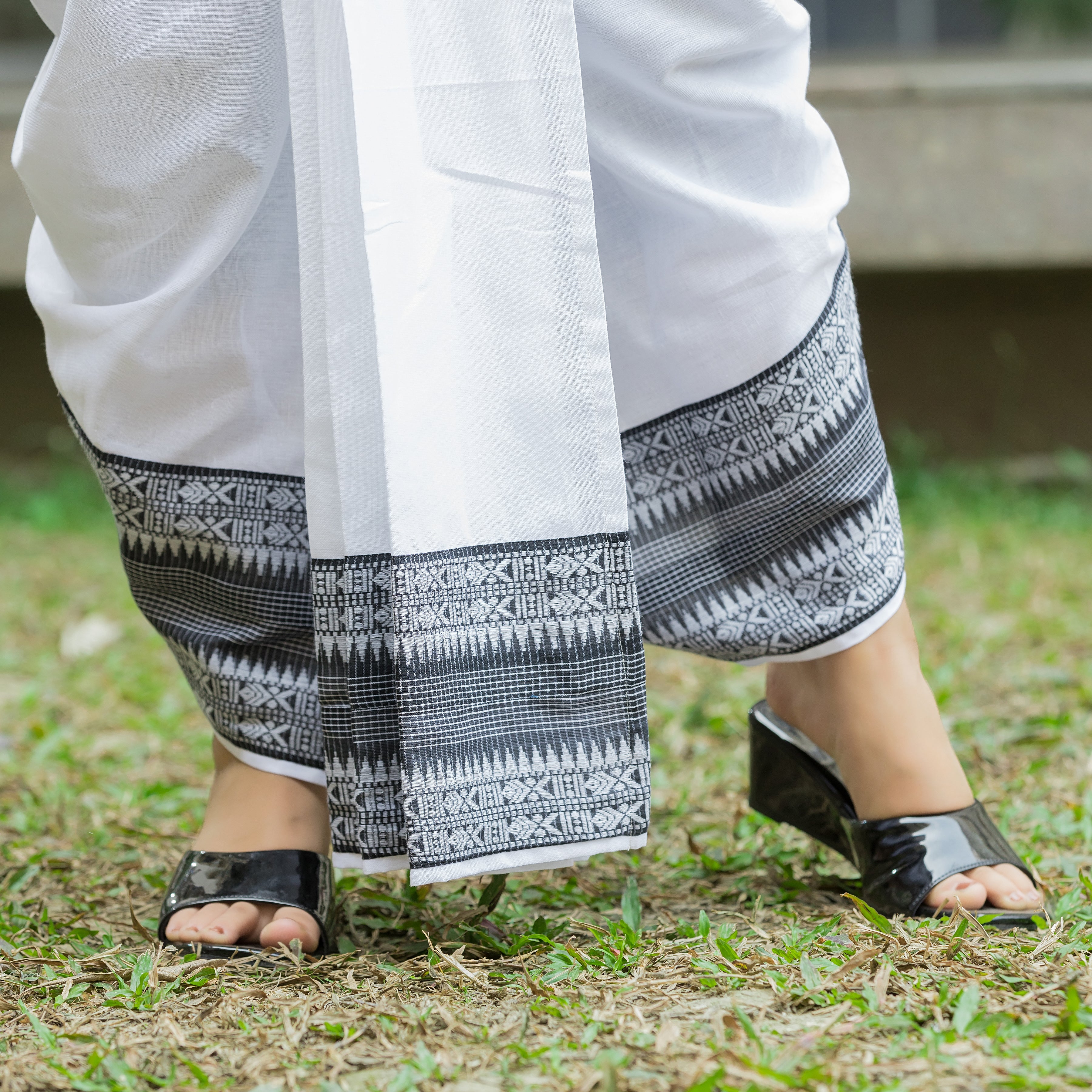 Cool White Dhonekhali Wrapped Dhoti Co-ord Set