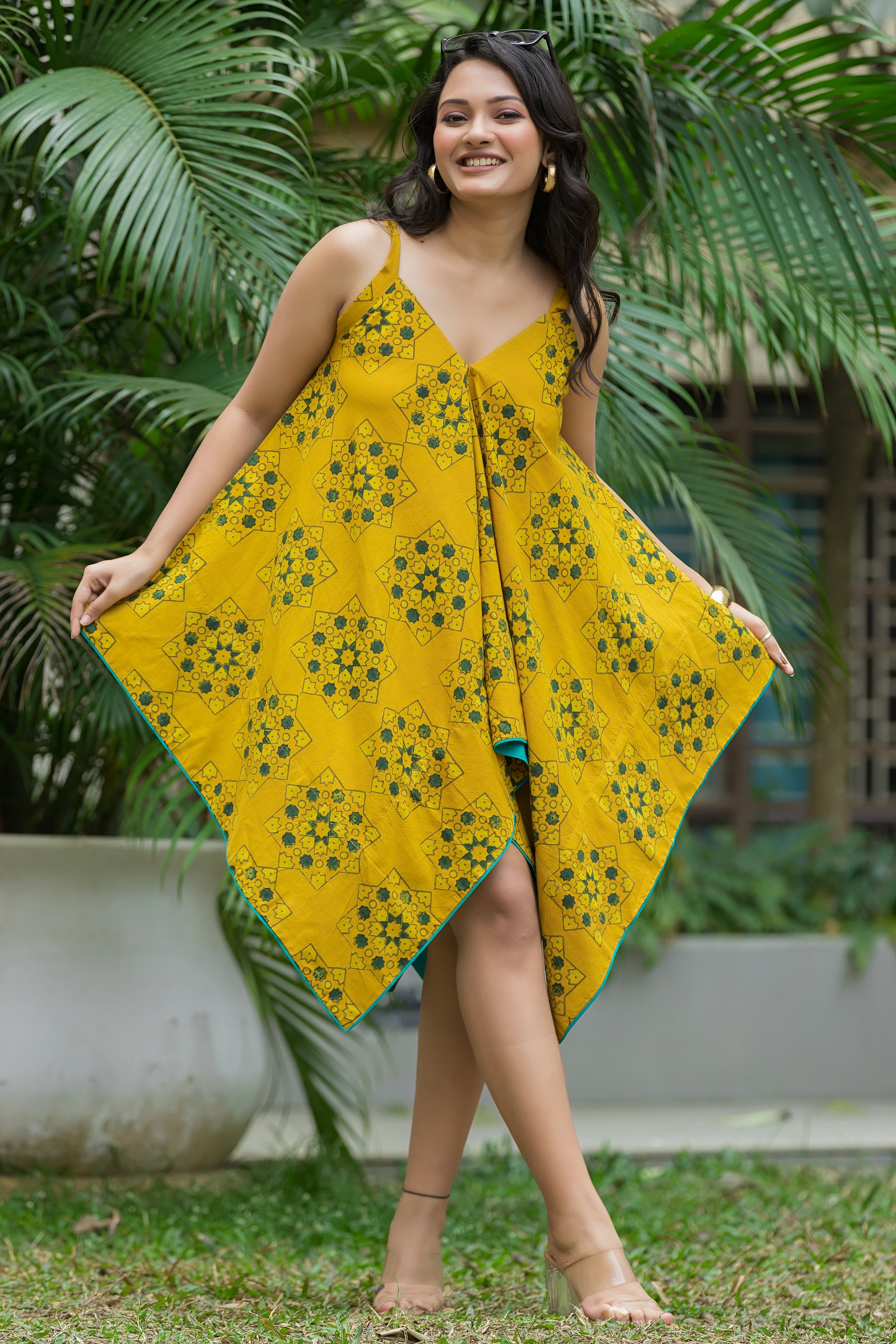 Women's Cotton Kite shape Yellow Dress