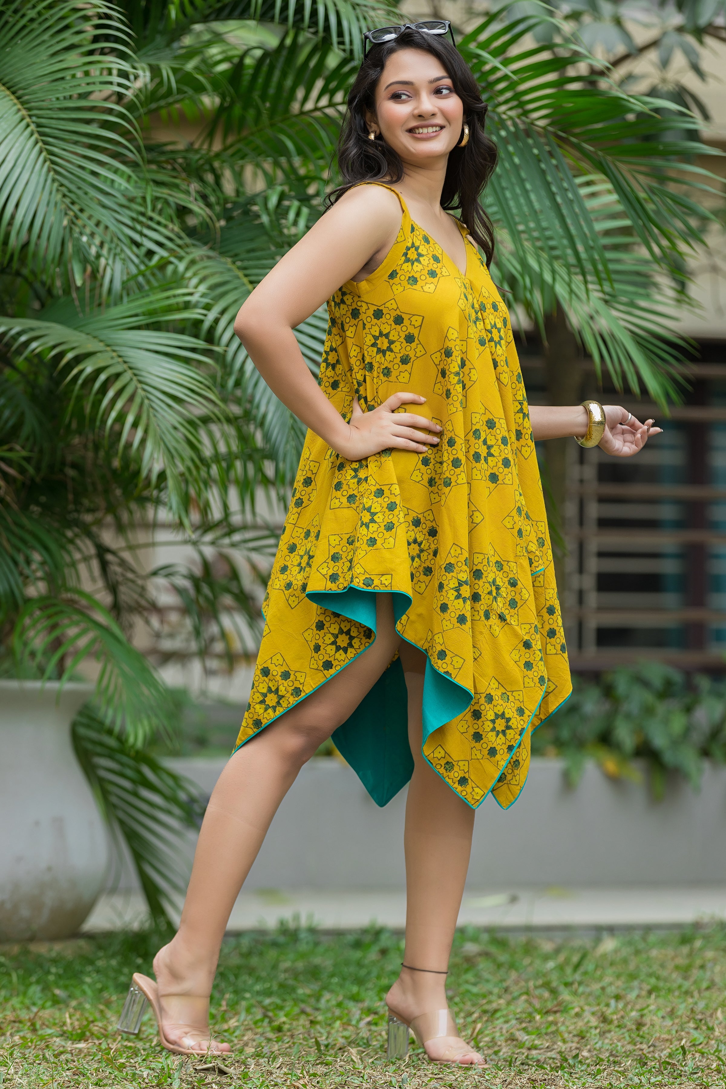 Women's Cotton Kite shape Yellow Dress