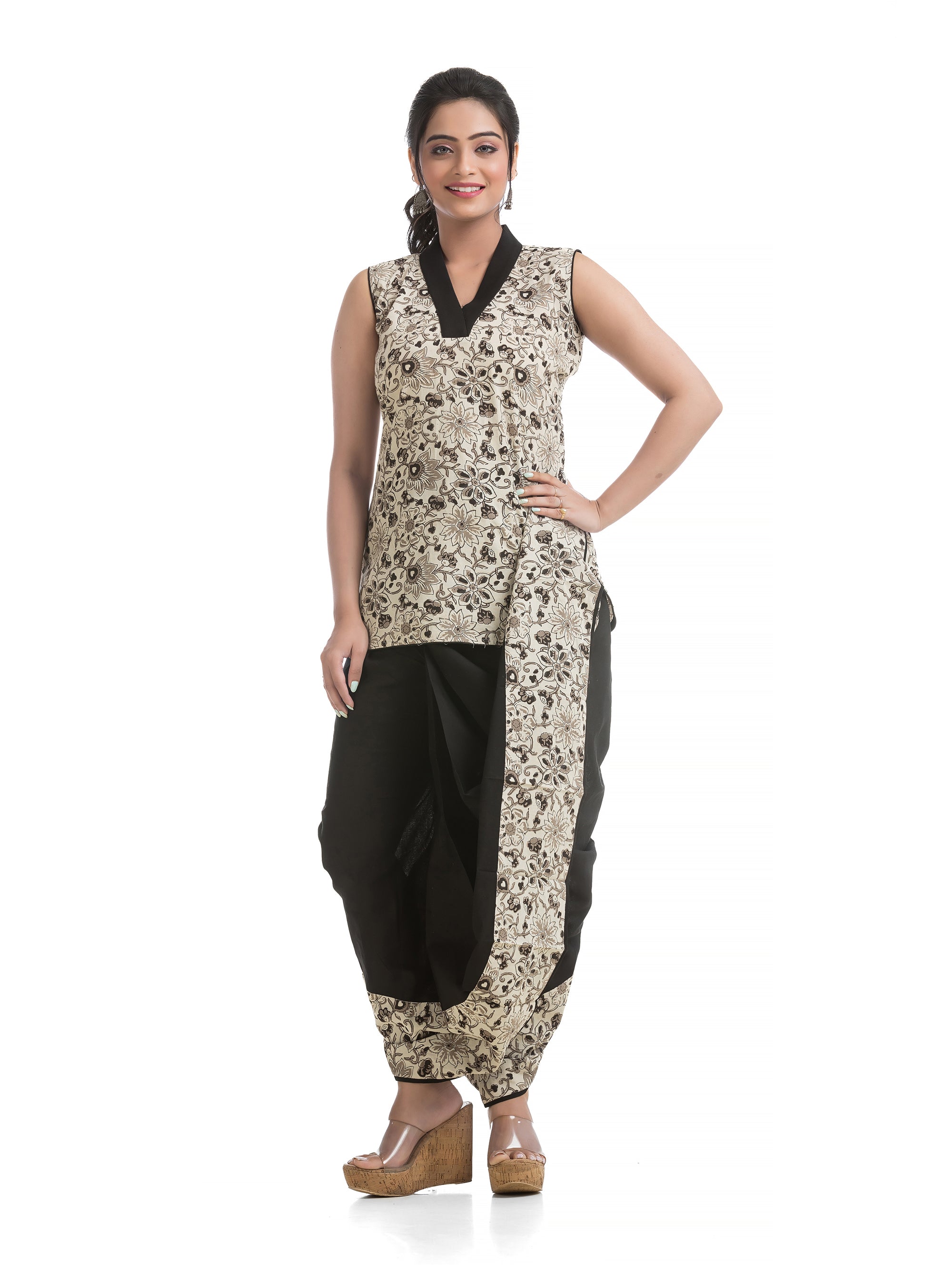 Black Dhoti Co-Ord Set on Floral Motif