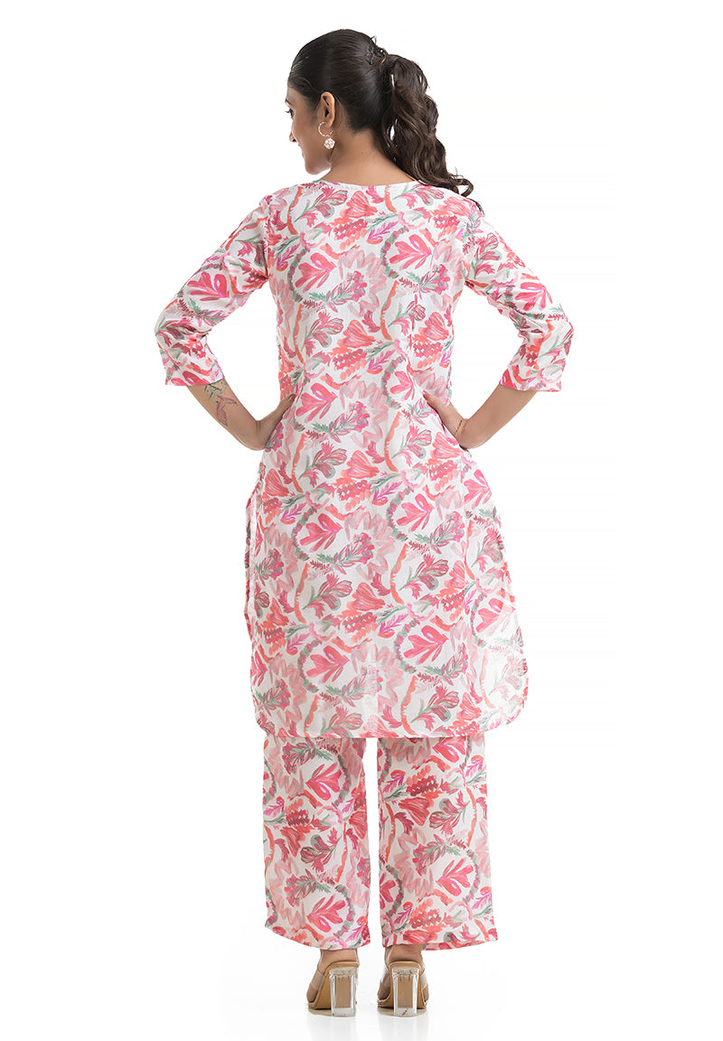 Round Neck Pink Floral Co-ord Set