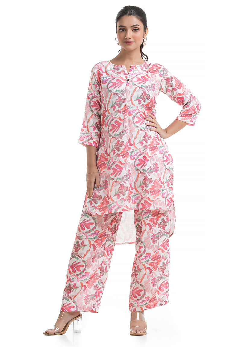 Round Neck Pink Floral Co-ord Set