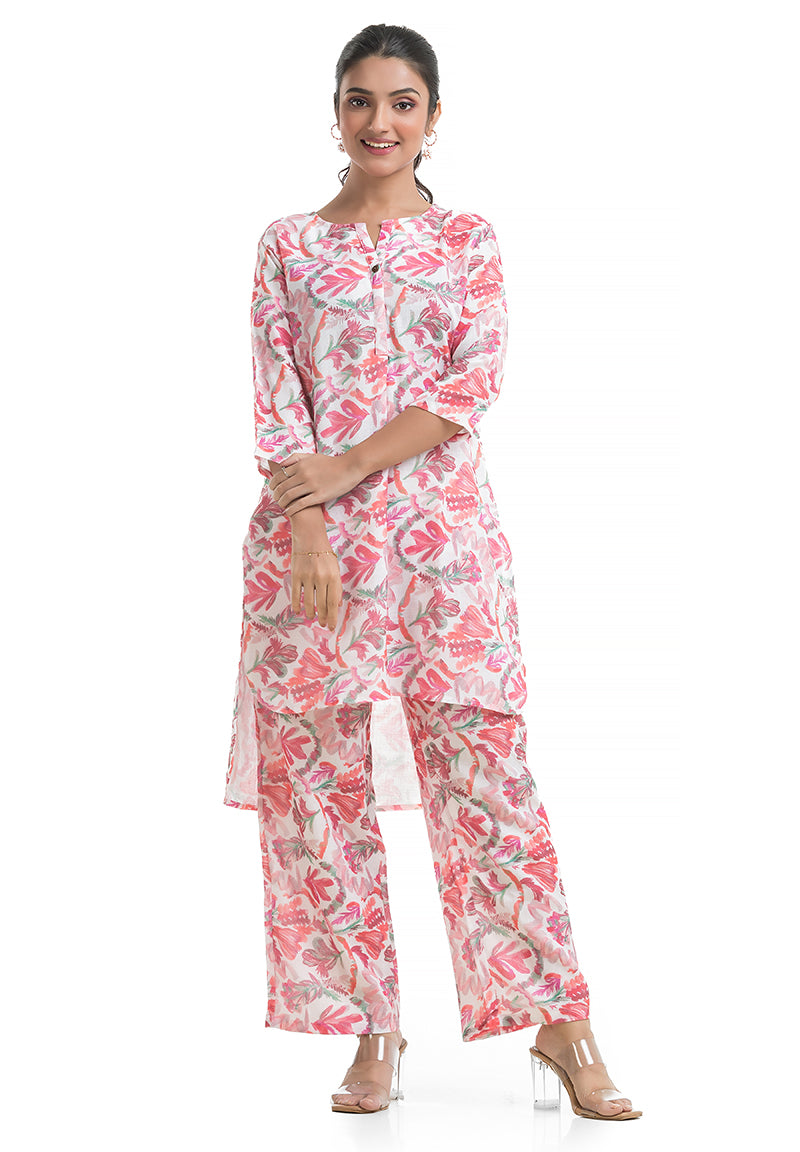 Round Neck Pink Floral Co-ord Set