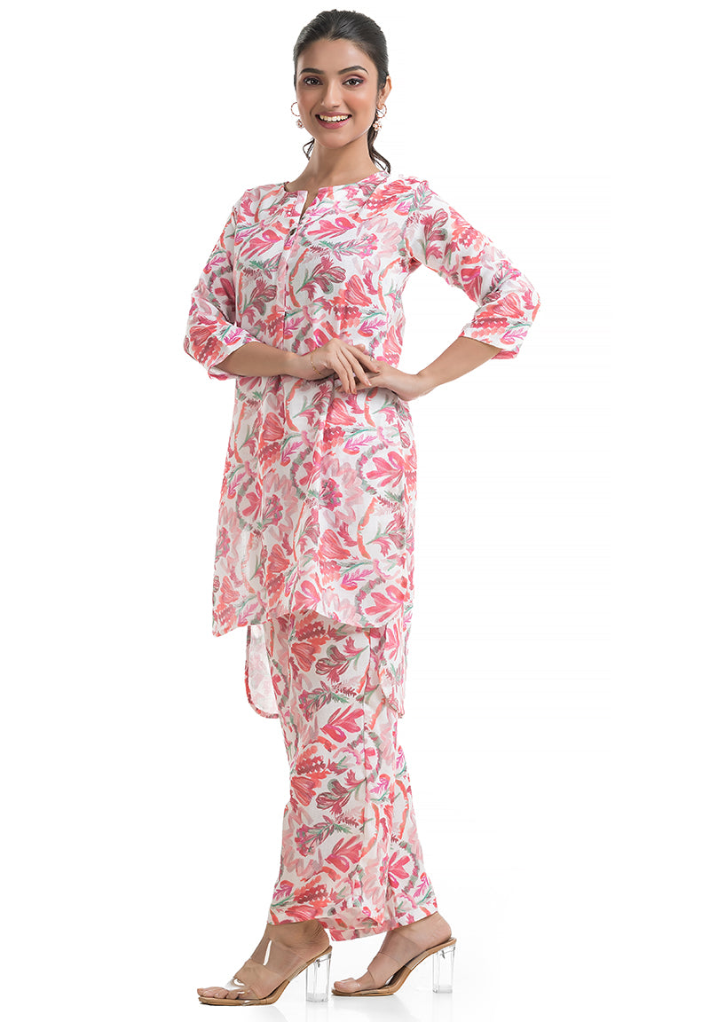 Round Neck Pink Floral Co-ord Set