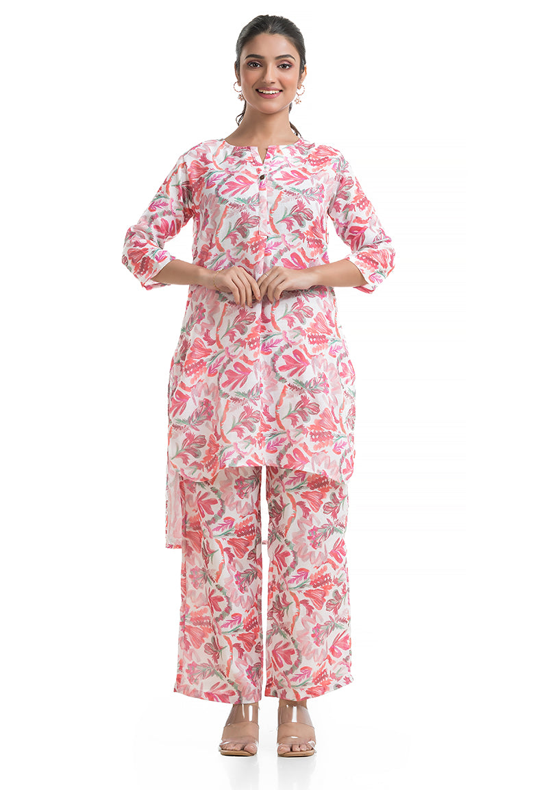 Round Neck Pink Floral Co-ord Set