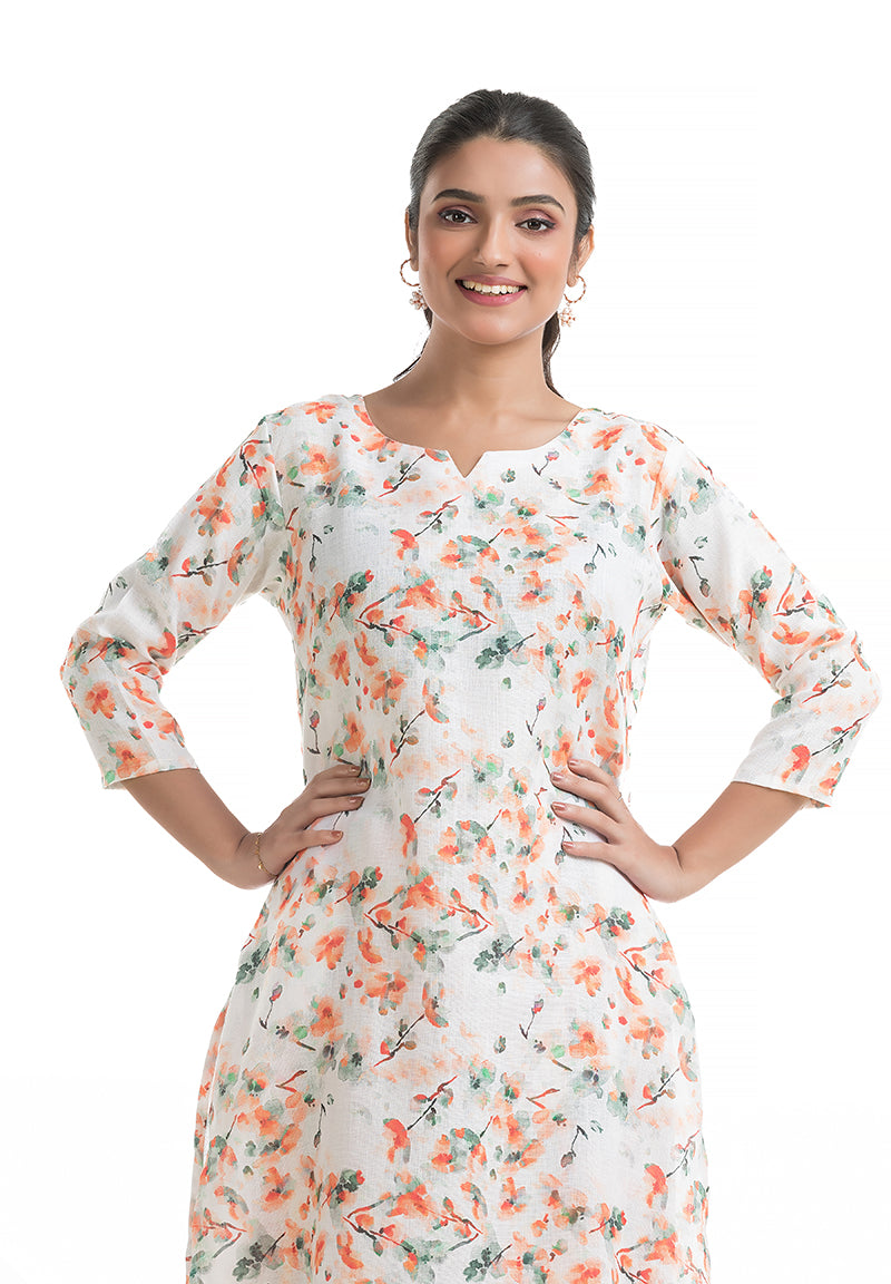 Floral Kurta with Geometric Print Pant Co-ord set