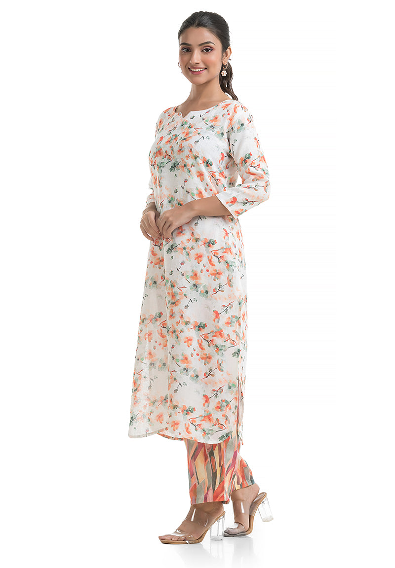 Floral Kurta with Geometric Print Pant Co-ord set