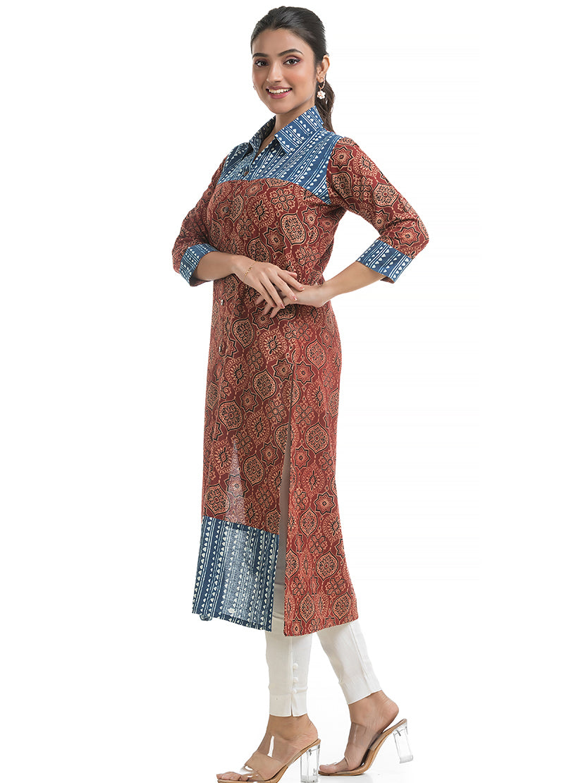 Ajrakh Collar Kurti