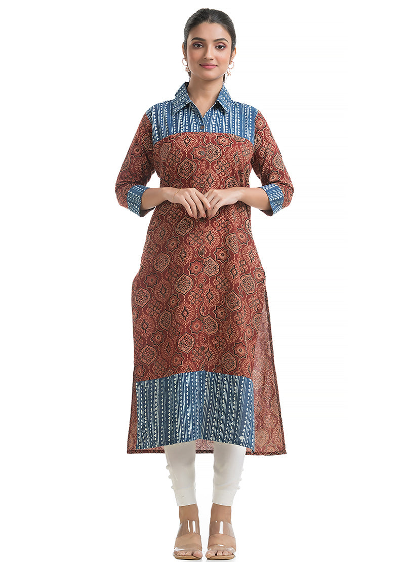 Ajrakh Collar Kurti