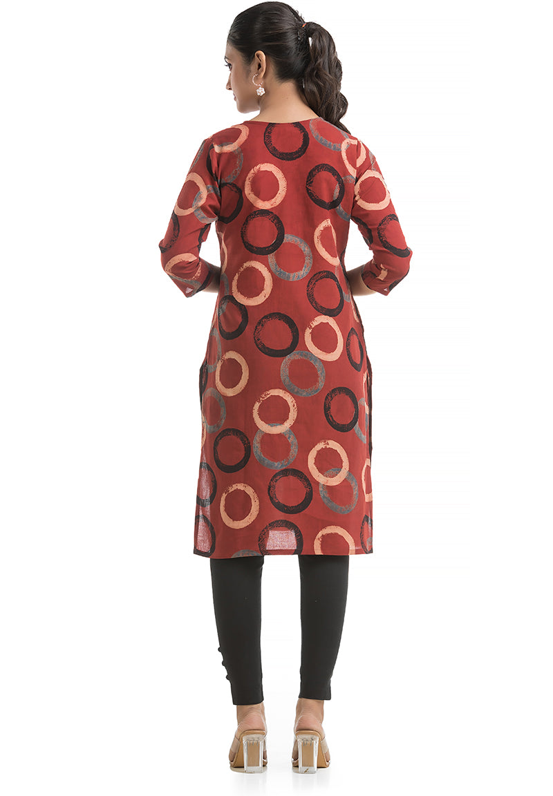 Geometric Printed Kurti in Bright Red