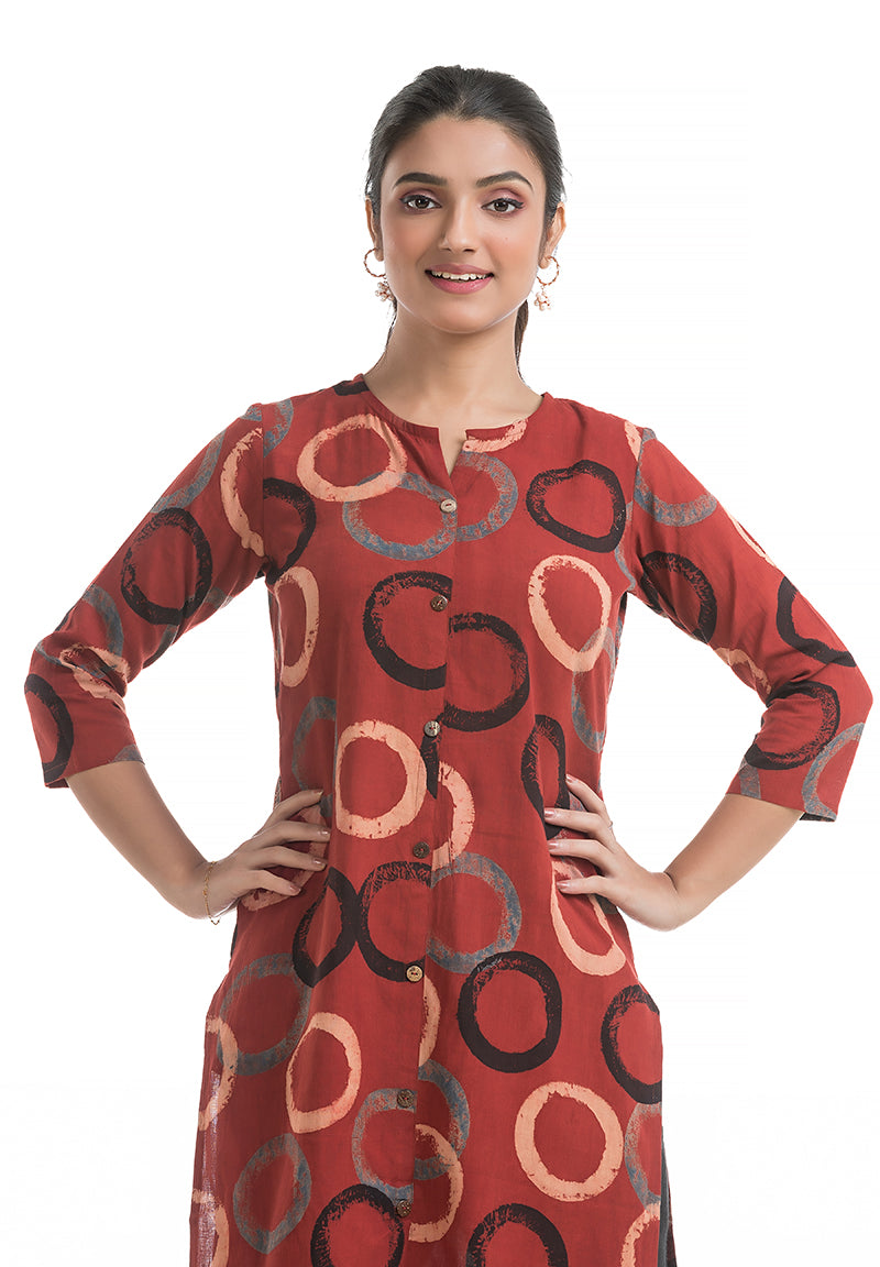 Geometric Printed Kurti in Bright Red