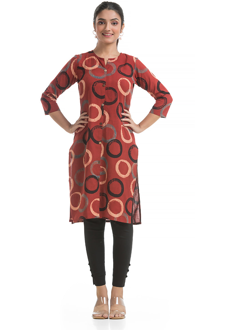 Geometric Printed Kurti in Bright Red