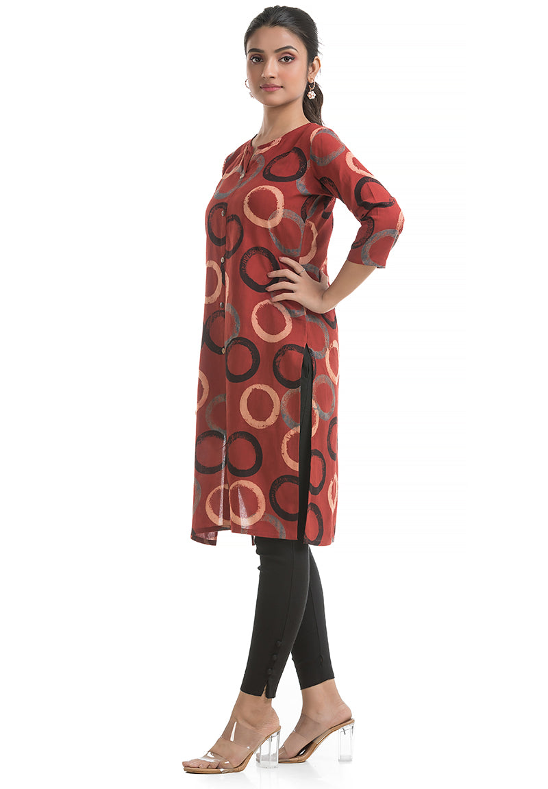 Geometric Printed Kurti in Bright Red