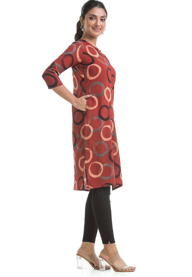 Geometric Printed Kurti in Bright Red